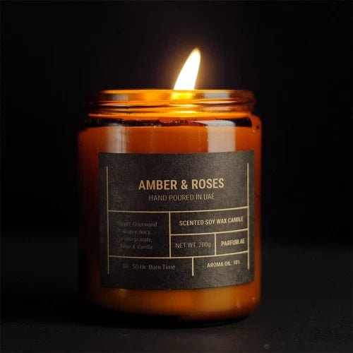 Our creation of Amber & Roses Scented Soy Wax Candle