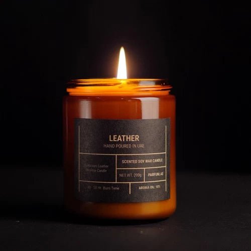 Our creation of Leather Scented Soy Wax Candle