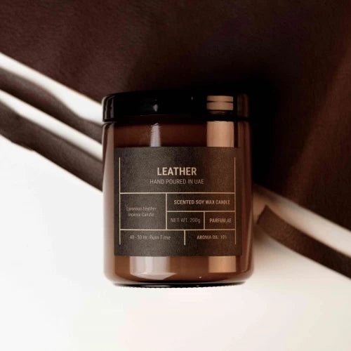 Our creation of Leather Scented Soy Wax Candle