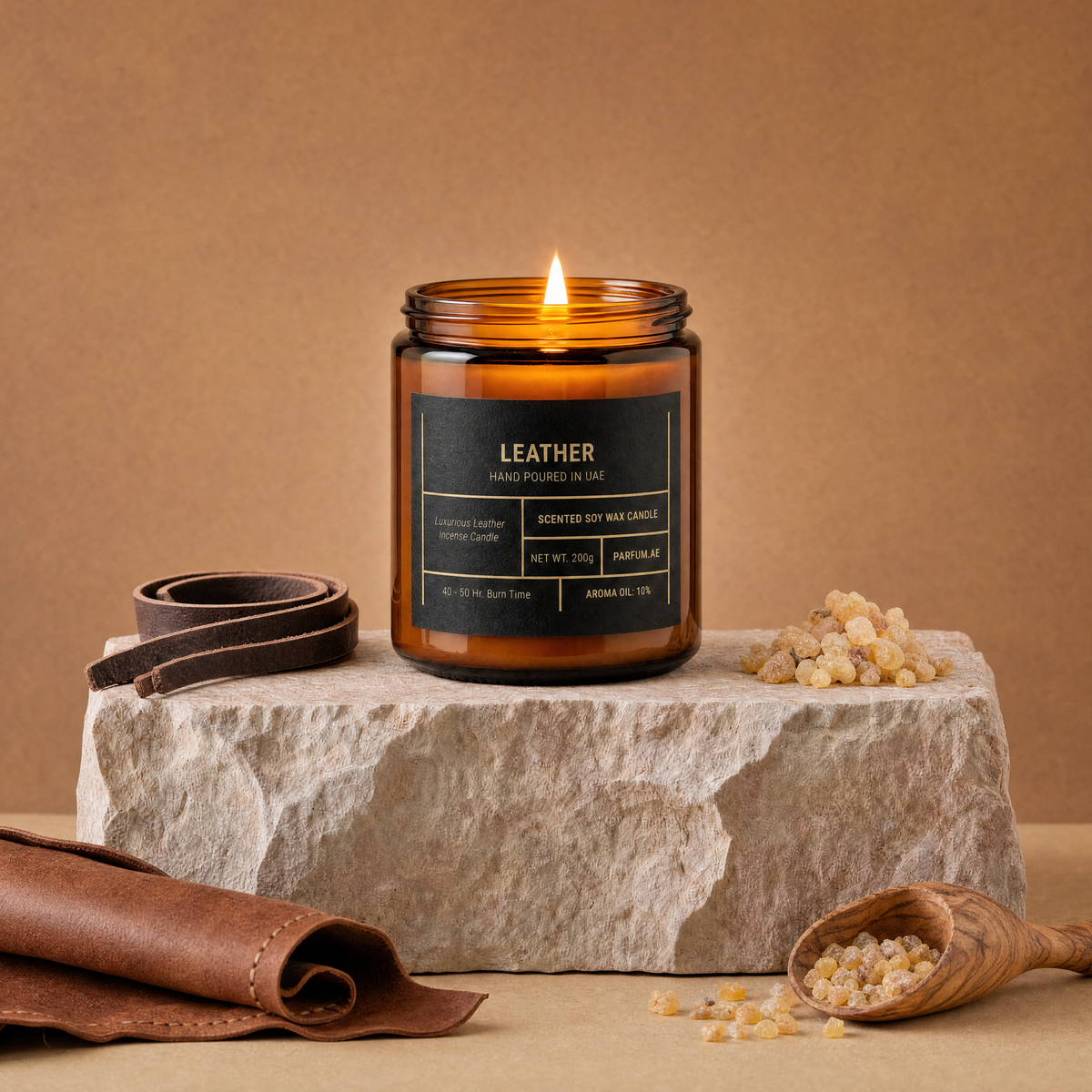 Our creation of Leather Scented Soy Wax Candle