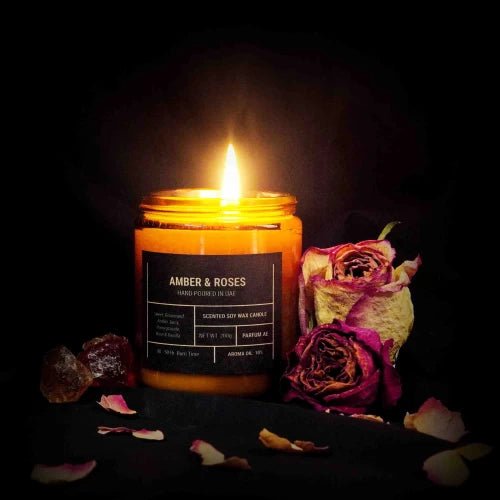 Our creation of Amber & Roses Scented Soy Wax Candle